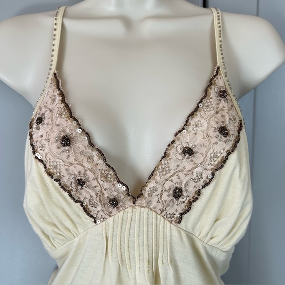 NWT Y2K Womens LG Babydoll Camisole Top Cream Lace Beaded Romantic Boho Strappy - Picture 4 of 9